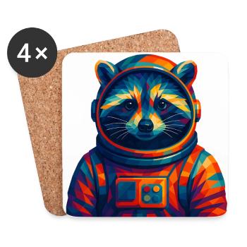 WPAP Style Animals - Astronaut Raccoon - Coasters (set of 4) - white - Front