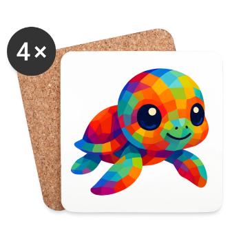 WPAP Polygon Kawaii Tiere Baby Meeres Schildkröte - Untersetzer (4er-Set) - Weiß - Vorne