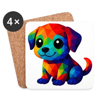 WPAP Kawaii Polygon Stil Tiere Baby Hunde Welpe - Untersetzer (4er-Set) - Weiß - Vorne