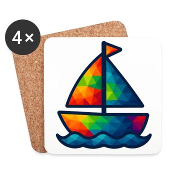 WPAP Polygon Kawaii Style Baby Sailboat - Coasters (set of 4) - white - Front