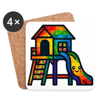 WPAP Polygon Kawaii Stil Baby Spieleturm Rutsche - Untersetzer (4er-Set) - Weiß - Vorne