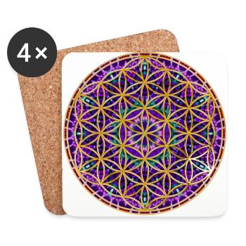 Blume des Lebens - Mandala - Untersetzer (4er-Set) - Weiß - Vorne
