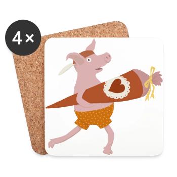Schulschwein - Untersetzer (4er-Set) - Weiß - Vorne