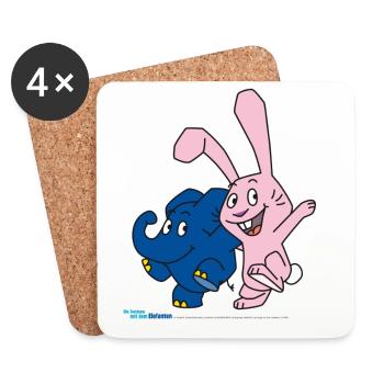 Elefant und Hase hüpfen - Untersetzer (4er-Set) - Weiß - Vorne