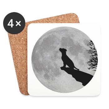 Full moon Cliff dog puppy puppy werewolf howl - Coasters (set of 4) - white - Front