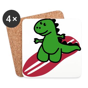 Surfing Dinosaurier - Untersetzer (4er-Set) - Weiß - Vorne