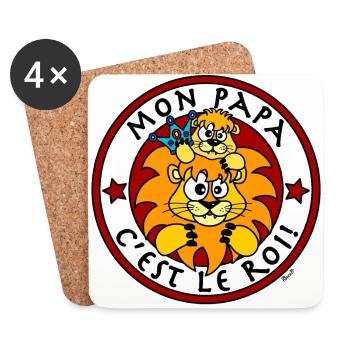 Lion, Mon Papa c'est le Roi - Dessous de verre (lot de 4) - blanc - Devant