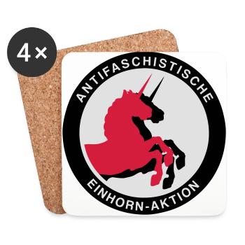 Antifaschistische Einhorn-Aktion - Untersetzer (4er-Set) - Weiß - Vorne
