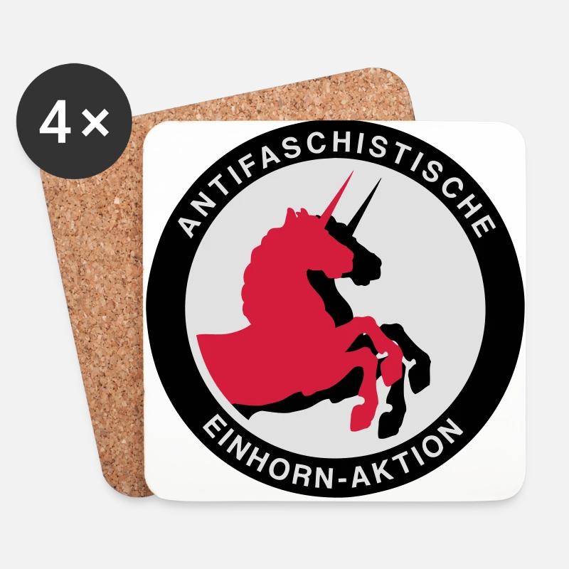 Antifaschistische Einhorn-Aktion - Untersetzer (4er-Set) - Weiß