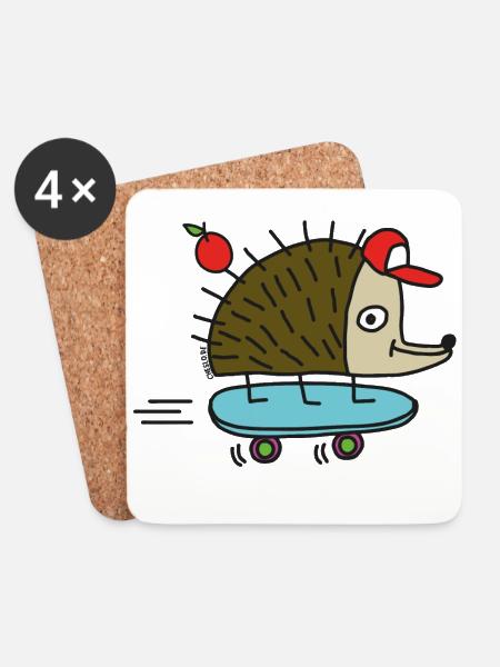 Skater Igel by cheslo - Coasters (set of 4) - white