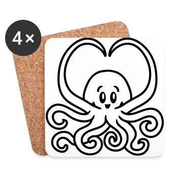 Squid heart - line - Coasters (set of 4) - white - Front