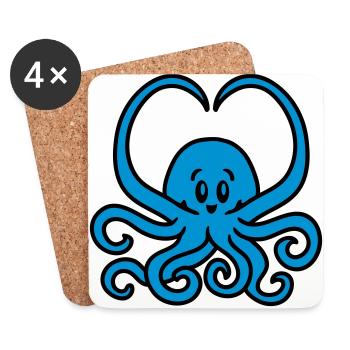 Coeur Squid - Dessous de verre (lot de 4) - blanc - Devant