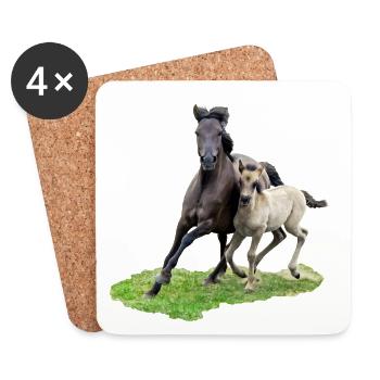 Dülmener Wildpferde Stute mit Fohlen im Galopp - Untersetzer (4er-Set) - Weiß - Vorne