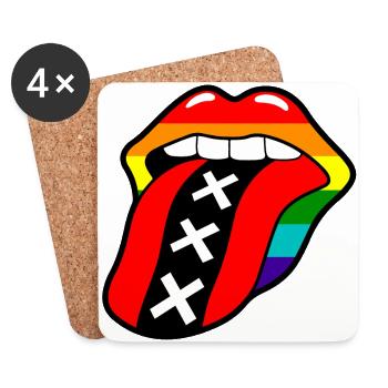 Regenbogenfahne des homosexuellen Stolzes mit Zunge und Amsterdam-Logo - Untersetzer (4er-Set) - Weiß - Vorne