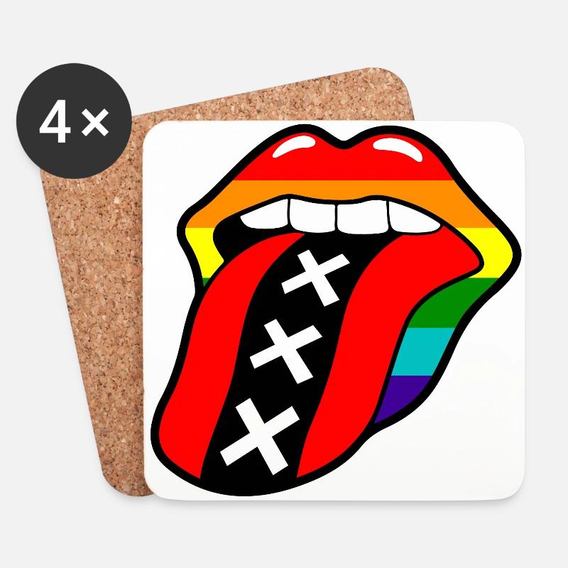 Regenbogenfahne des homosexuellen Stolzes mit Zunge und Amsterdam-Logo - Untersetzer (4er-Set) - Weiß
