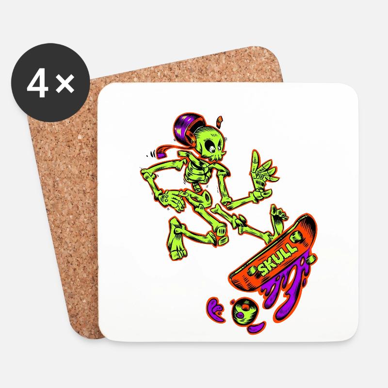 Skateboarding Skeleton Cartoon Design - Untersetzer (4er-Set) - Weiß