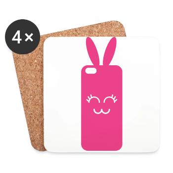 Pink Rabbit Phone Graphic - Dessous de verre (lot de 4) - blanc - Devant