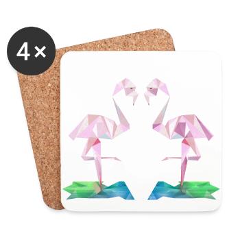 Low-Poly Flamingos - Coasters (set of 4) - white - Front