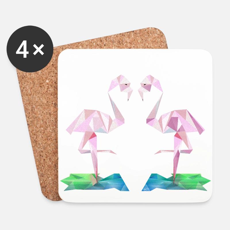 Low-Poly Flamingos - Coasters (set of 4) - white