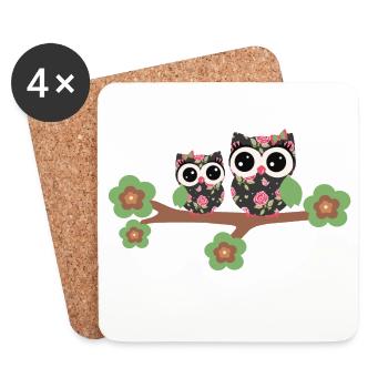Eule Vintage Rosen - Untersetzer (4er-Set) - Weiß - Vorne