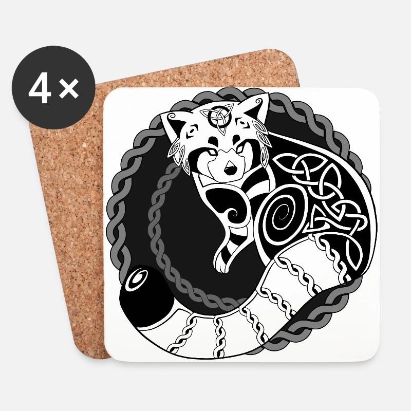 Celtic Red Panda / Red Panda (Circle / Black) - Coasters (set of 4) - white