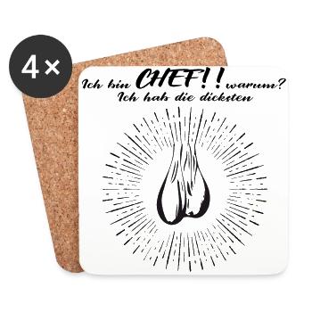 Ich bin Chef Eier Hoden Sprüche - Untersetzer (4er-Set) - Weiß - Vorne