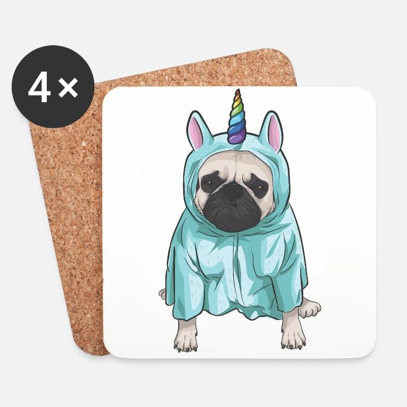Mopsicorn Vol. 2 | Mops als Einhorn - Untersetzer (4er-Set) - Weiß