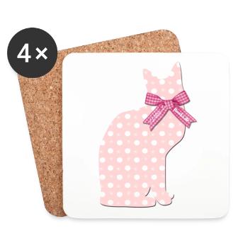 Chat rose « Vibrant » Livres - Dessous de verre (lot de 4) - blanc - Devant