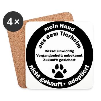 Mein Hund aus dem Tierheim: adoptiert - Untersetzer (4er-Set) - Weiß - Vorne