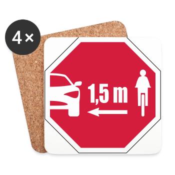 Stop Schild Look - Abstand für Radfahrer 1,5 m - Untersetzer (4er-Set) - Weiß - Vorne