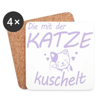 Die mit der Katze kuschelt Geschenk - Untersetzer (4er-Set) - Weiß - Vorne