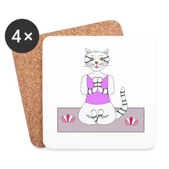 Yogakatze Yoga Katze Wellness Entspannung - Untersetzer (4er-Set) - Weiß - Vorne