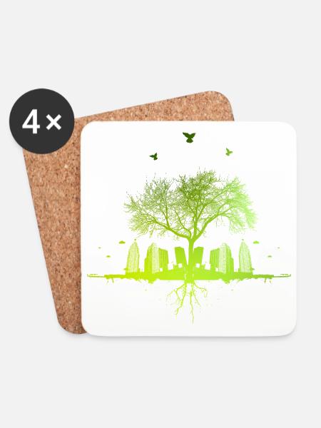 Green Tree - Natur Baum Stadt urban Geschenk - Untersetzer (4er-Set) - Weiß