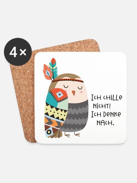 tribal Eule - Untersetzer (4er-Set) - Weiß