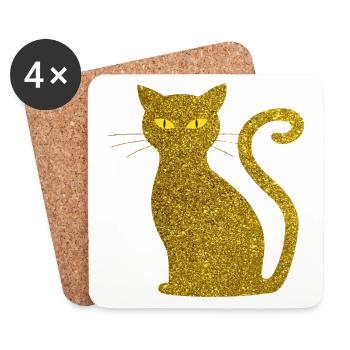 Golden Cat - Goldene Katze Gold Glitzer Glitter - Untersetzer (4er-Set) - Weiß - Vorne