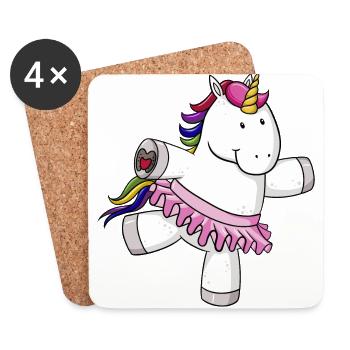 Dancing comic Unicorn rainbow - Coasters (set of 4) - white - Front