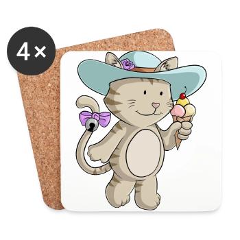 Sommer Katze Comic - Untersetzer (4er-Set) - Weiß - Vorne