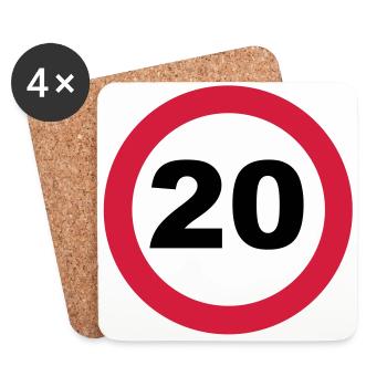 20ème Anniversaire / 20 / signe de la circulation - Dessous de verre (lot de 4) - blanc - Devant