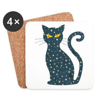Midnight cat - Midnight cat stars moon - Coasters (set of 4) - white - Front