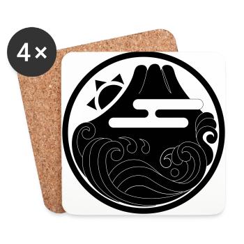 Japanese motif "Fuji and wave" - Coasters (set of 4) - white - Front