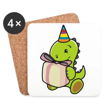 Kinder Geburtstag Dino T-Rex T Rex Dinosaurier - Untersetzer (4er-Set) - Weiß - Vorne