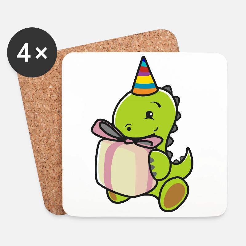 Kinder Geburtstag Dino T-Rex T Rex Dinosaurier - Untersetzer (4er-Set) - Weiß