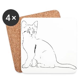 chat Illustration - Dessous de verre (lot de 4) - blanc - Devant
