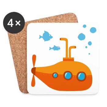 U-Boot Illustration mit Fischen und Meer - Untersetzer (4er-Set) - Weiß - Vorne