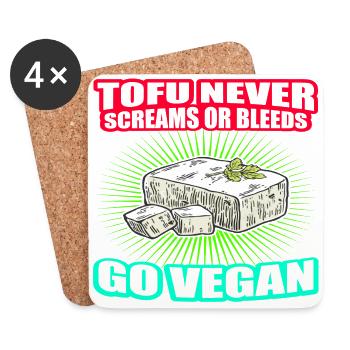 Tofu Never Screams Or Bleeds GO VEGAN - Untersetzer (4er-Set) - Weiß - Vorne