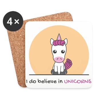 Kawai Pink Unicorn - Coasters (set of 4) - white - Front