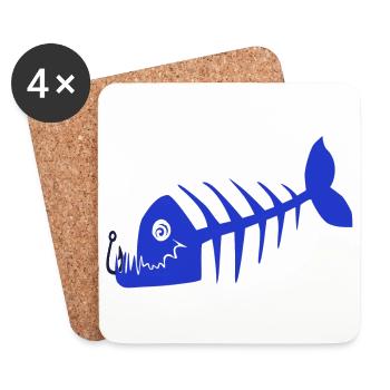 Blau schlechter Fisch Piratenentwurf. Schädel - Untersetzer (4er-Set) - Weiß - Vorne