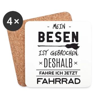 Halloween. Mein Besen. Fahrrad fahren. Hexe. witz - Untersetzer (4er-Set) - Weiß - Vorne