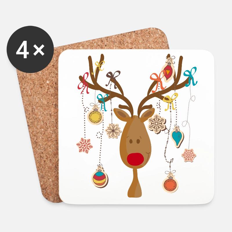 Elch mit Christbaumschmuck - Untersetzer (4er-Set) - Weiß