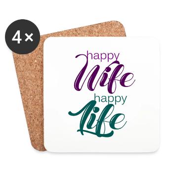 Happy Wife, happy Life - Untersetzer (4er-Set) - Weiß - Vorne
